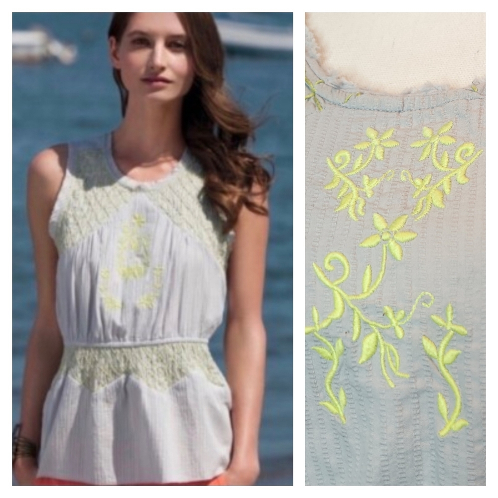Anthropologie HD in Paris Floral Embroidered Peplum Tank Top | Size 10 Medium